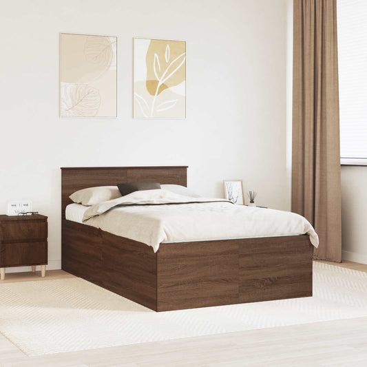 Bed Frame with Headboard Brown Oak 135 x 190 cm Engineered Wood