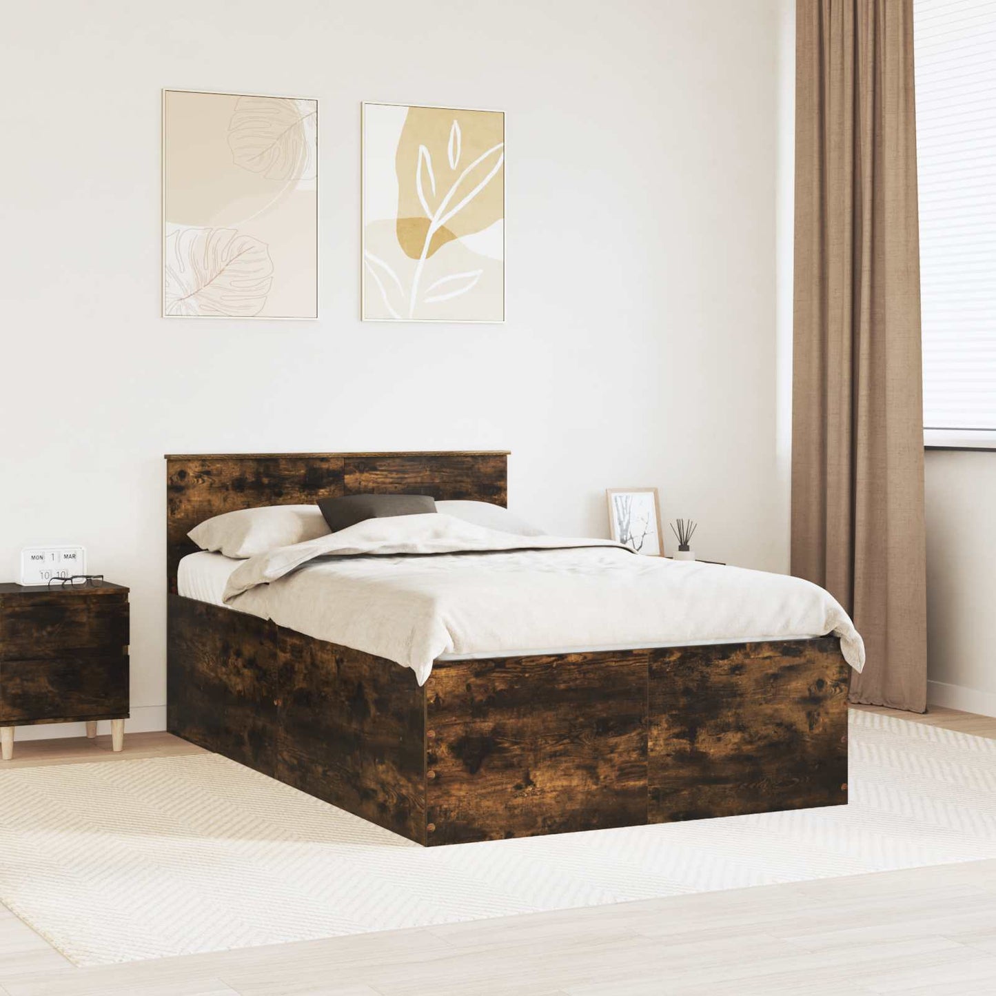 Bed Frame Smoked Oak 120 x 190 cm Engineered Wood