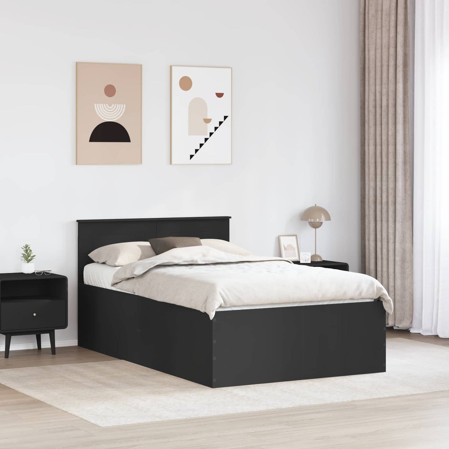 Bed Frame with Headboard Black 120 x 200 cm Engineered Wood