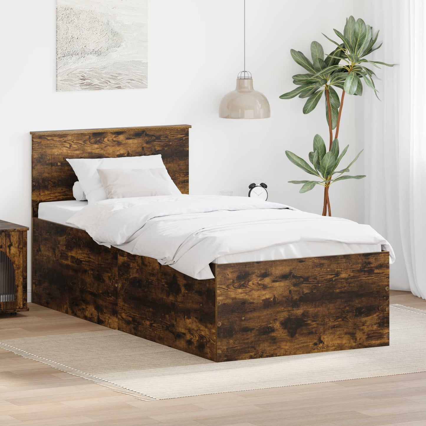 Bed Frame with Headboard Smoked Oak 90 x 190 cm Engineered Wood