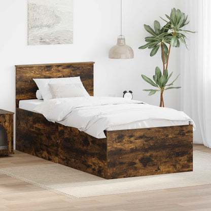Bed Frame with Headboard Smoked Oak 90 x 190 cm Engineered Wood