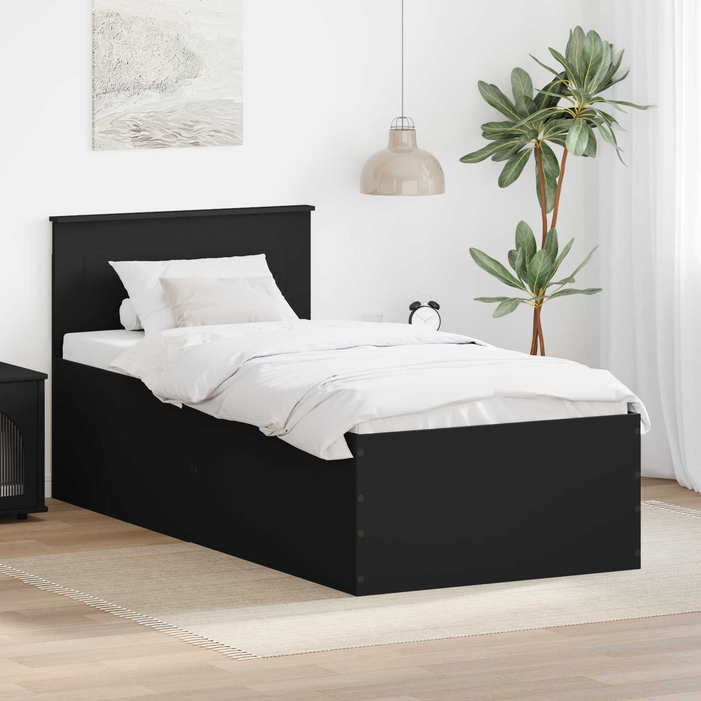 Bed Frame with Headboard Black 90 x 200 cm Engineered Wood
