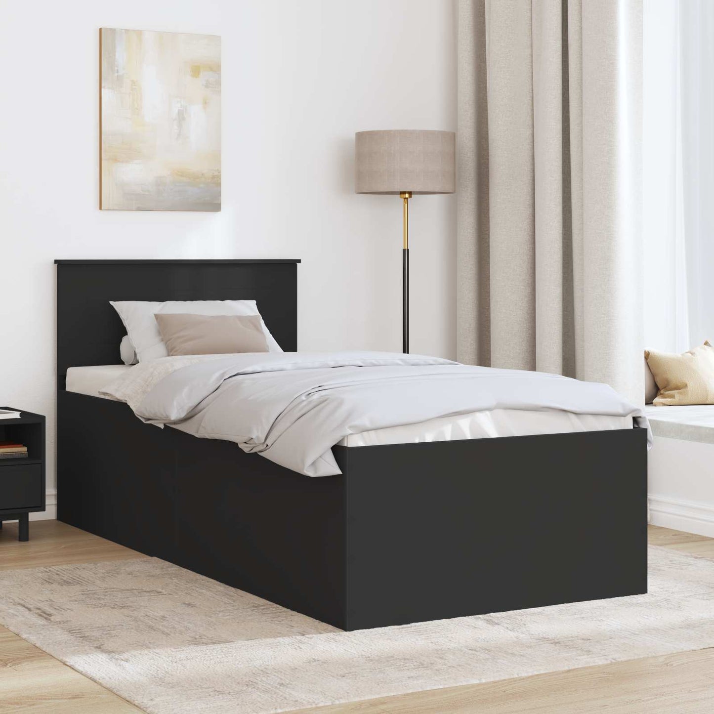 Bed Frame with Headboard Black 75 x 190 cm Engineered Wood