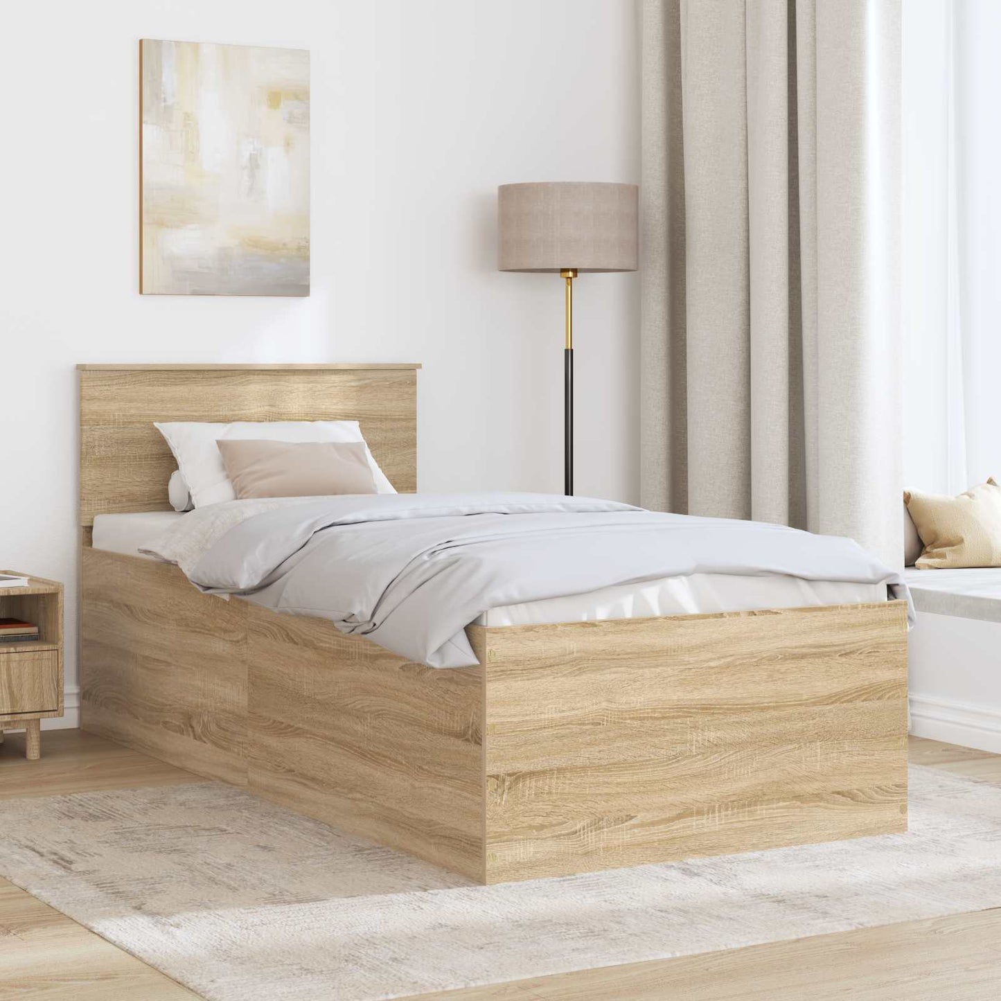 Bed Frame with Headboard Sonoma Oak 75 x 190 cm Engineered Wood