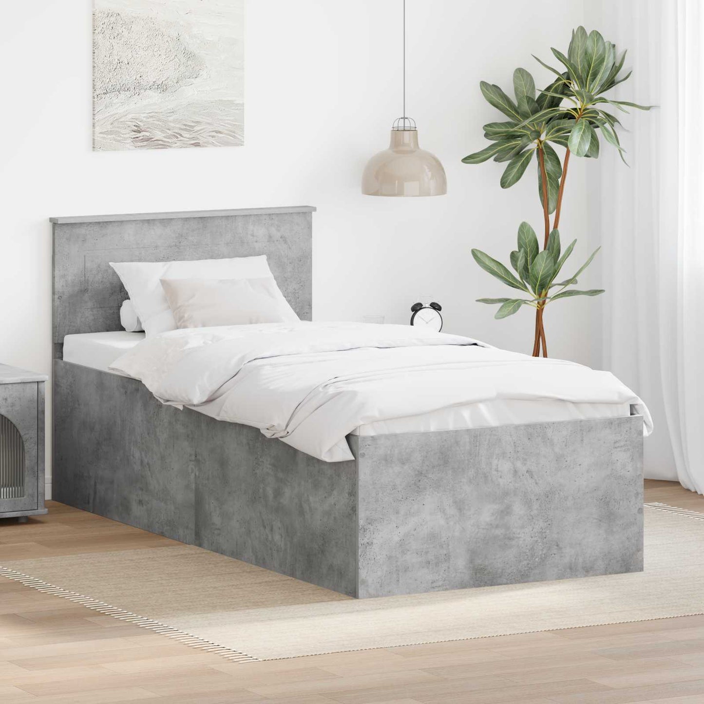 Bed Frame Concrete Grey 75 x 190 cm Engineered Wood