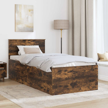 Bed Frame with Headboard Smoked Oak 75 x 190 cm Engineered Wood