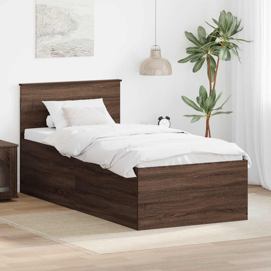 Bed Frame with Headboard Brown Oak 75 x 190 cm Engineered Wood