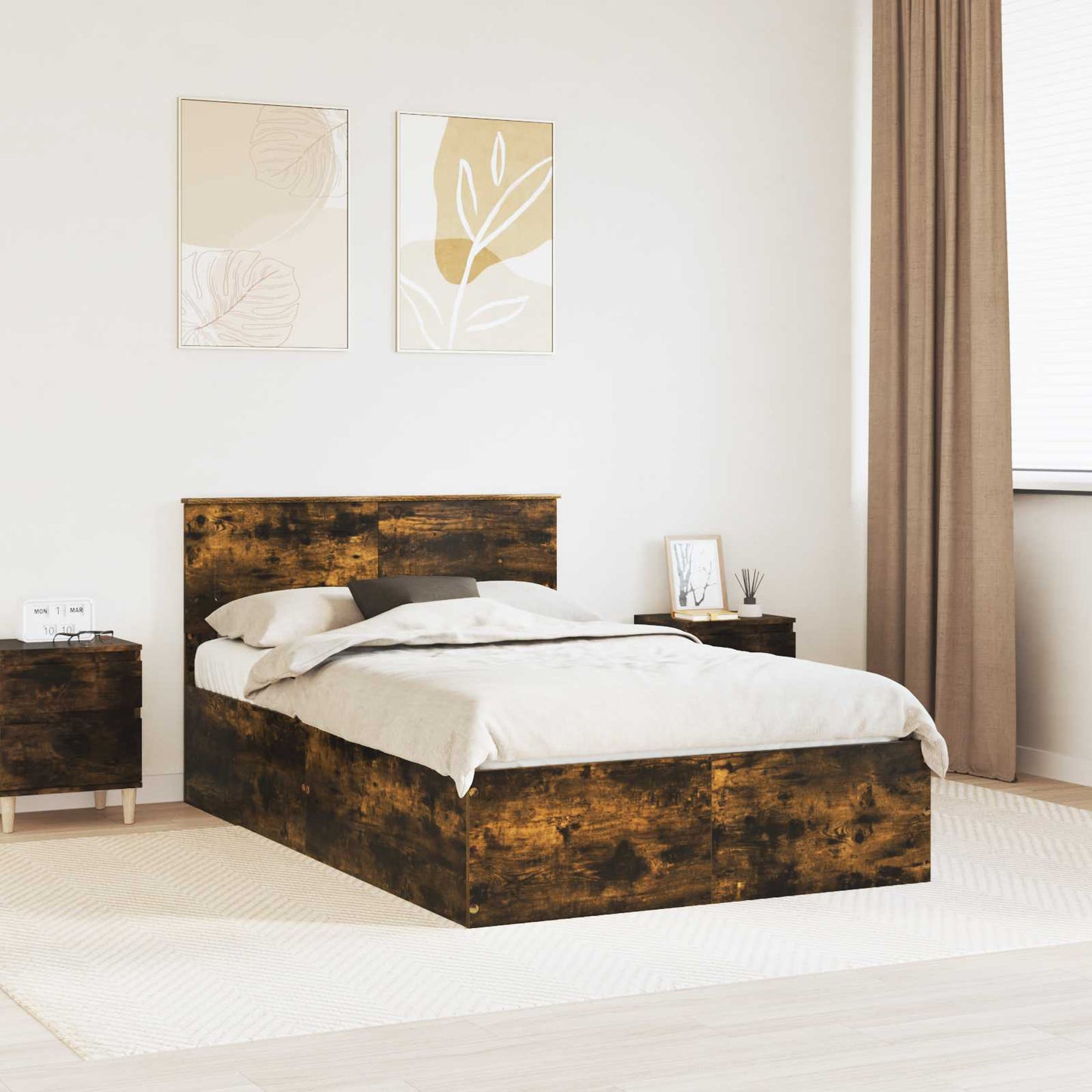 Bed Frame Smoked Oak 120 x 190 cm Engineered Wood
