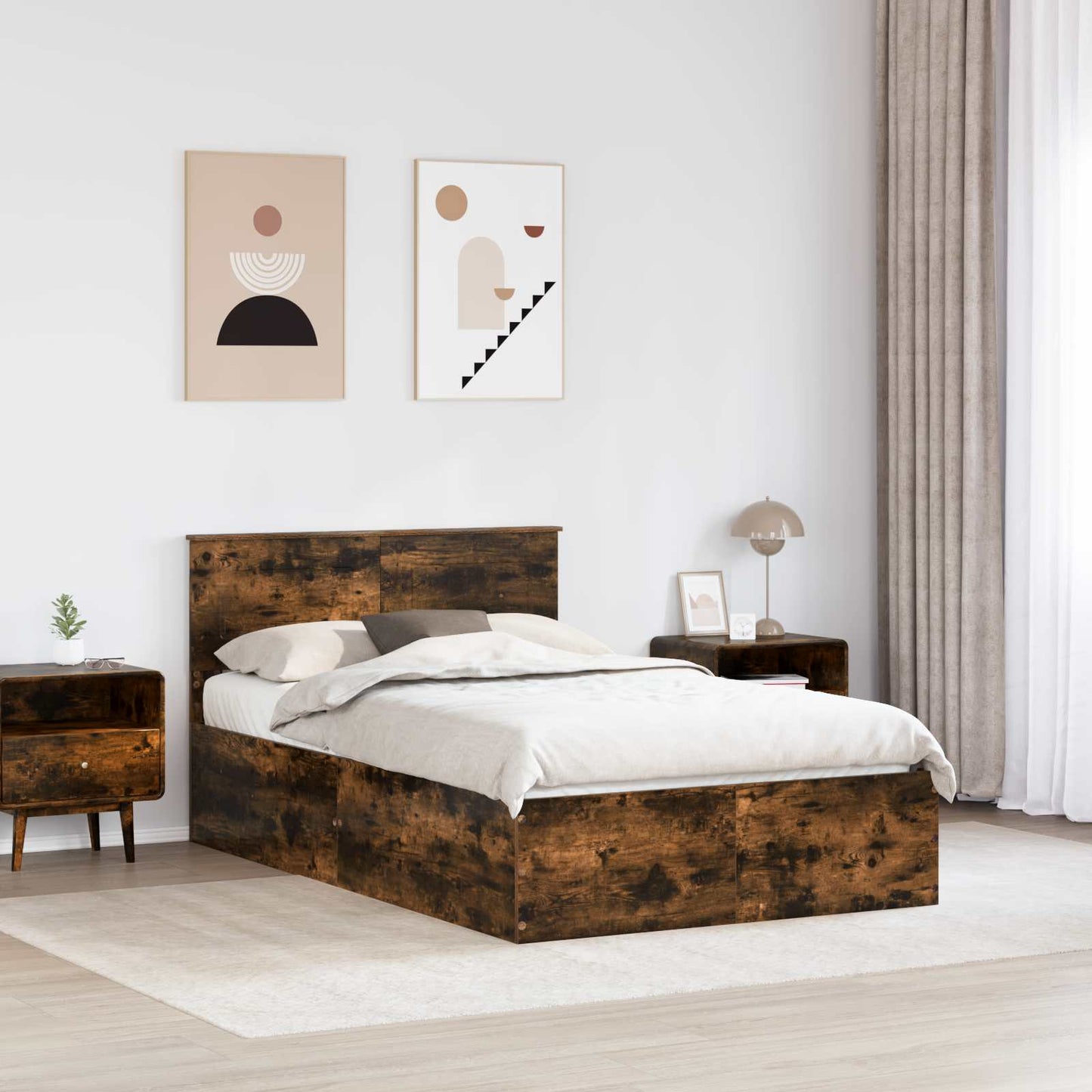 Bed Frame Smoked Oak 120 x 190 cm Engineered Wood