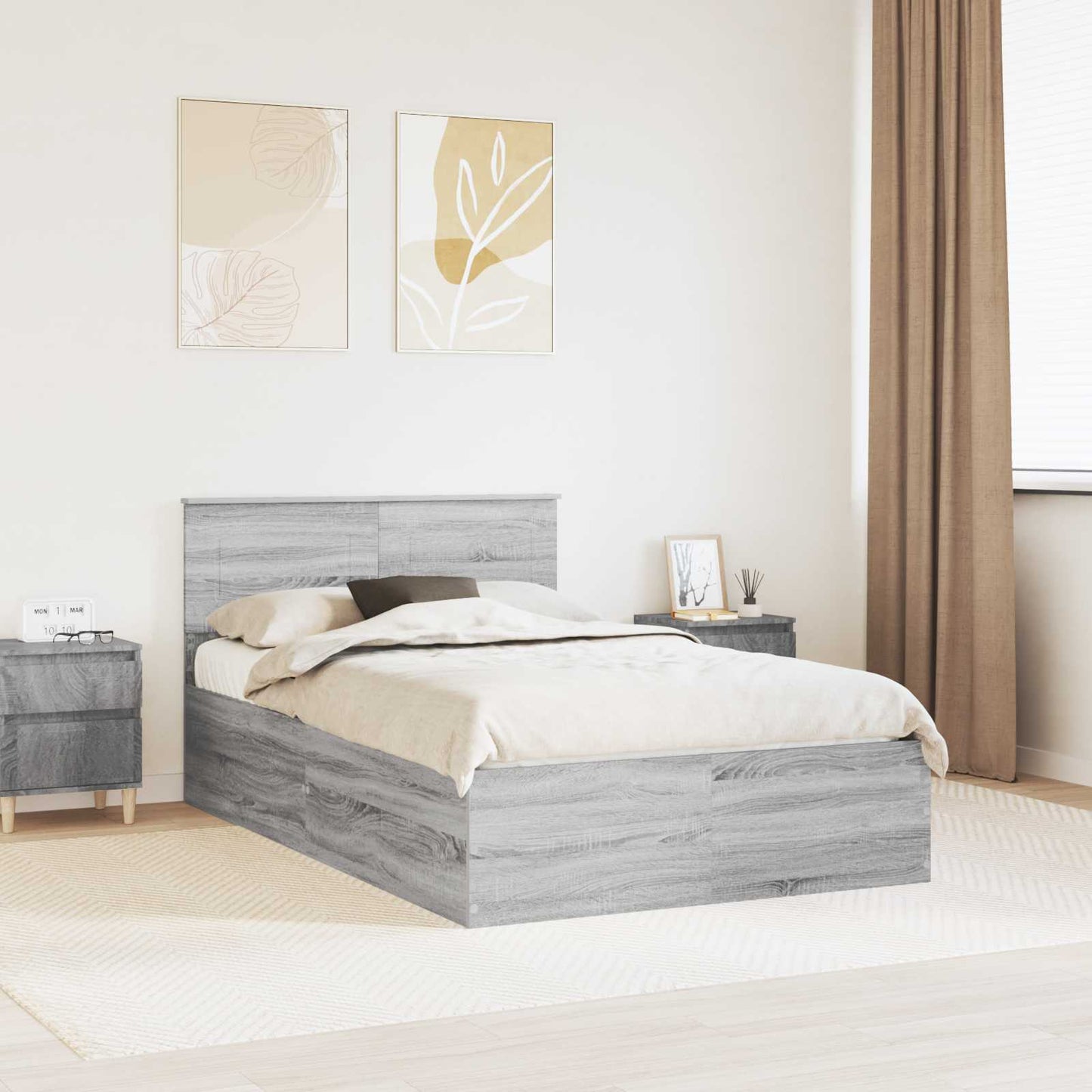 Bed Frame Grey Sonoma 120 x 190 cm Engineered Wood