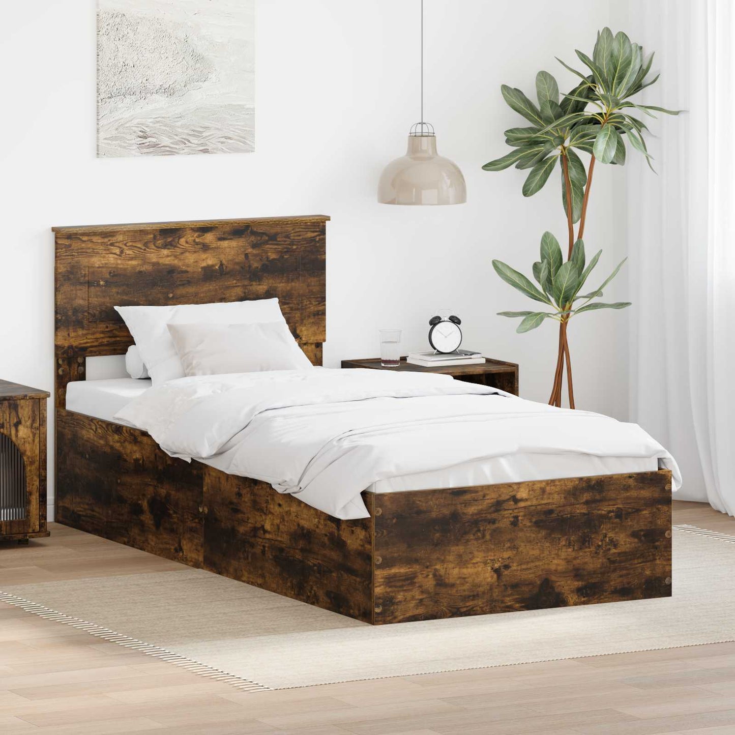 Bed Frame with Headboard Smoked Oak 90 x 200 cm Engineered Wood