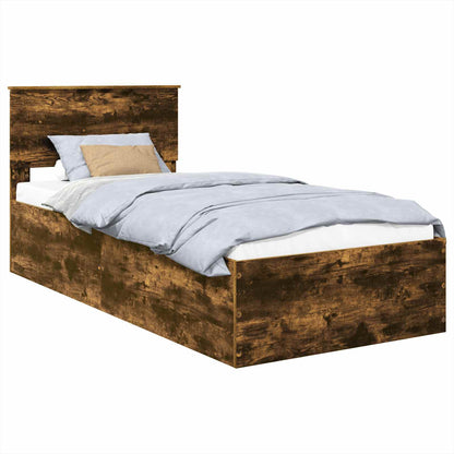 Bed Frame with Headboard Smoked Oak 90 x 200 cm Engineered Wood