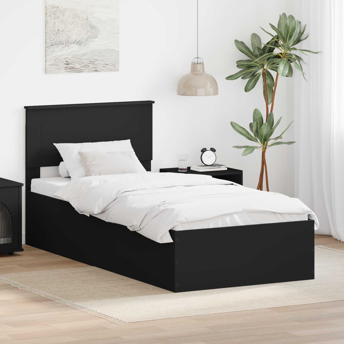 Bed Frame with Headboard Black 75 x 190 cm Engineered Wood
