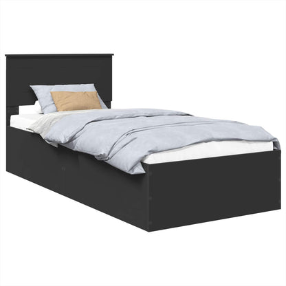 Bed Frame with Headboard Black 75 x 190 cm Engineered Wood