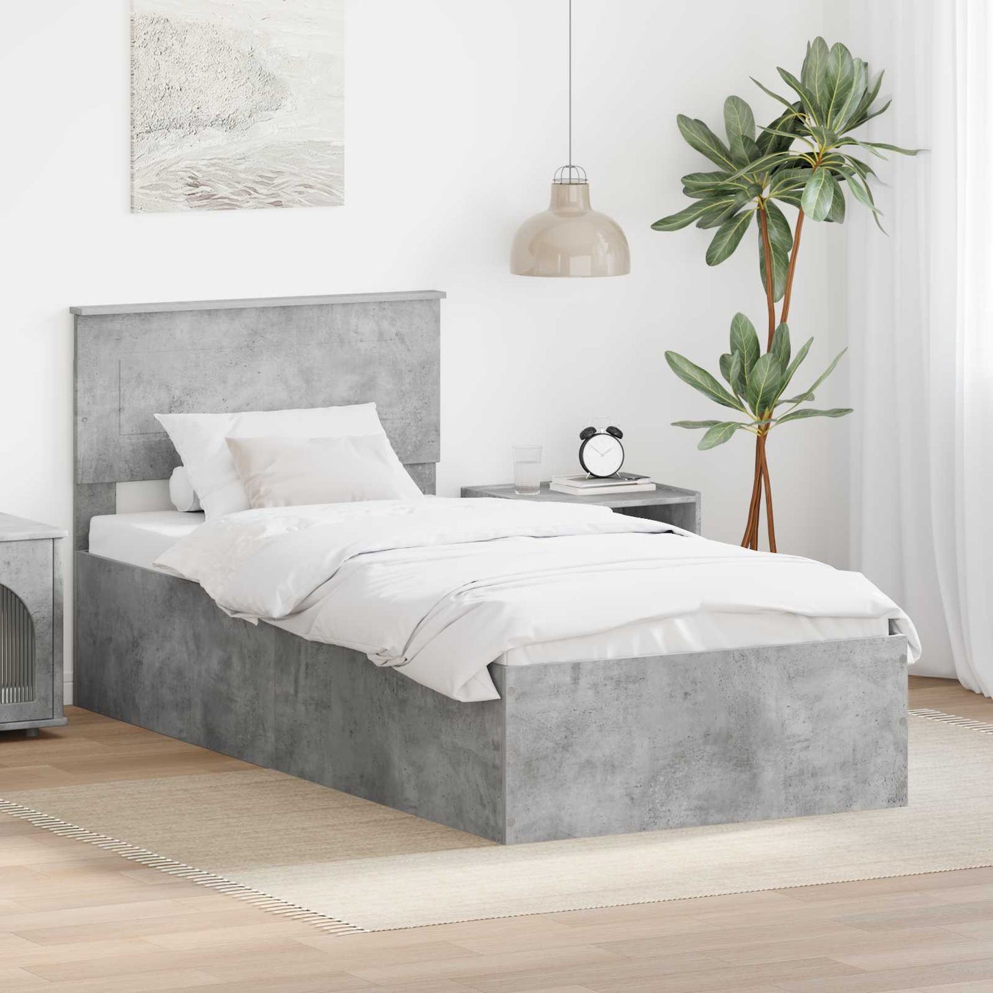 Bed Frame Concrete Grey 75 x 190 cm Engineered Wood