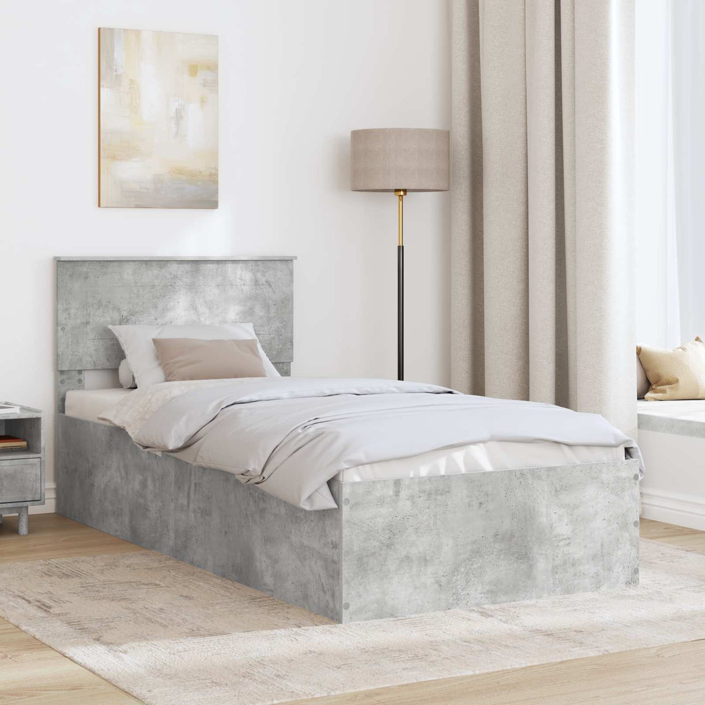 Bed Frame Concrete Grey 75 x 190 cm Engineered Wood