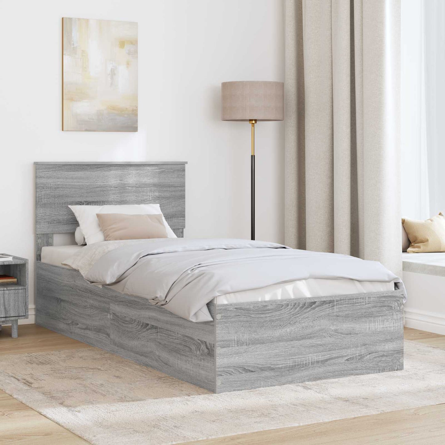 Bed Frame Grey Sonoma 75 x 190 cm Engineered Wood
