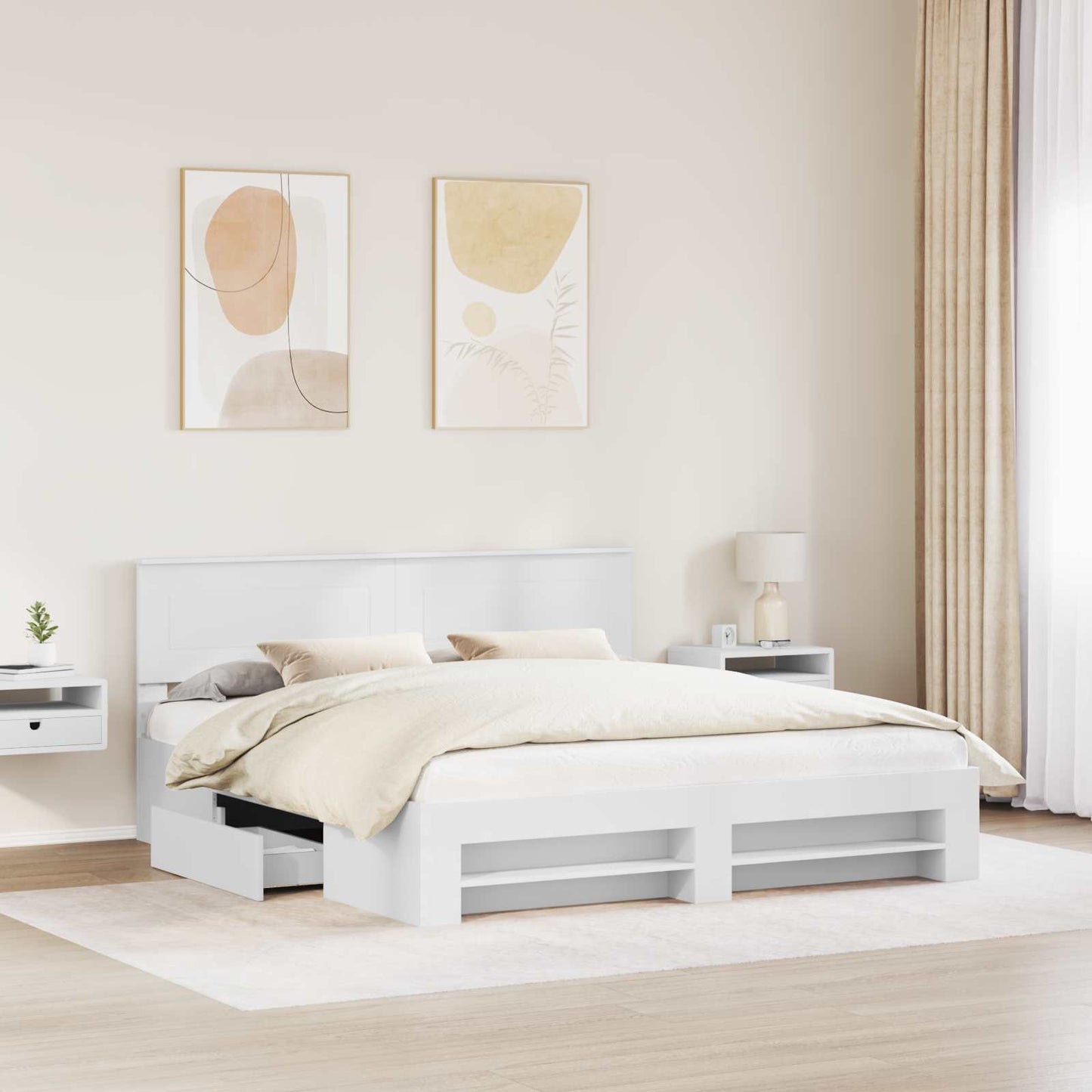 Bed Frame with Headboard White 200 x 200 cm Engineered Wood