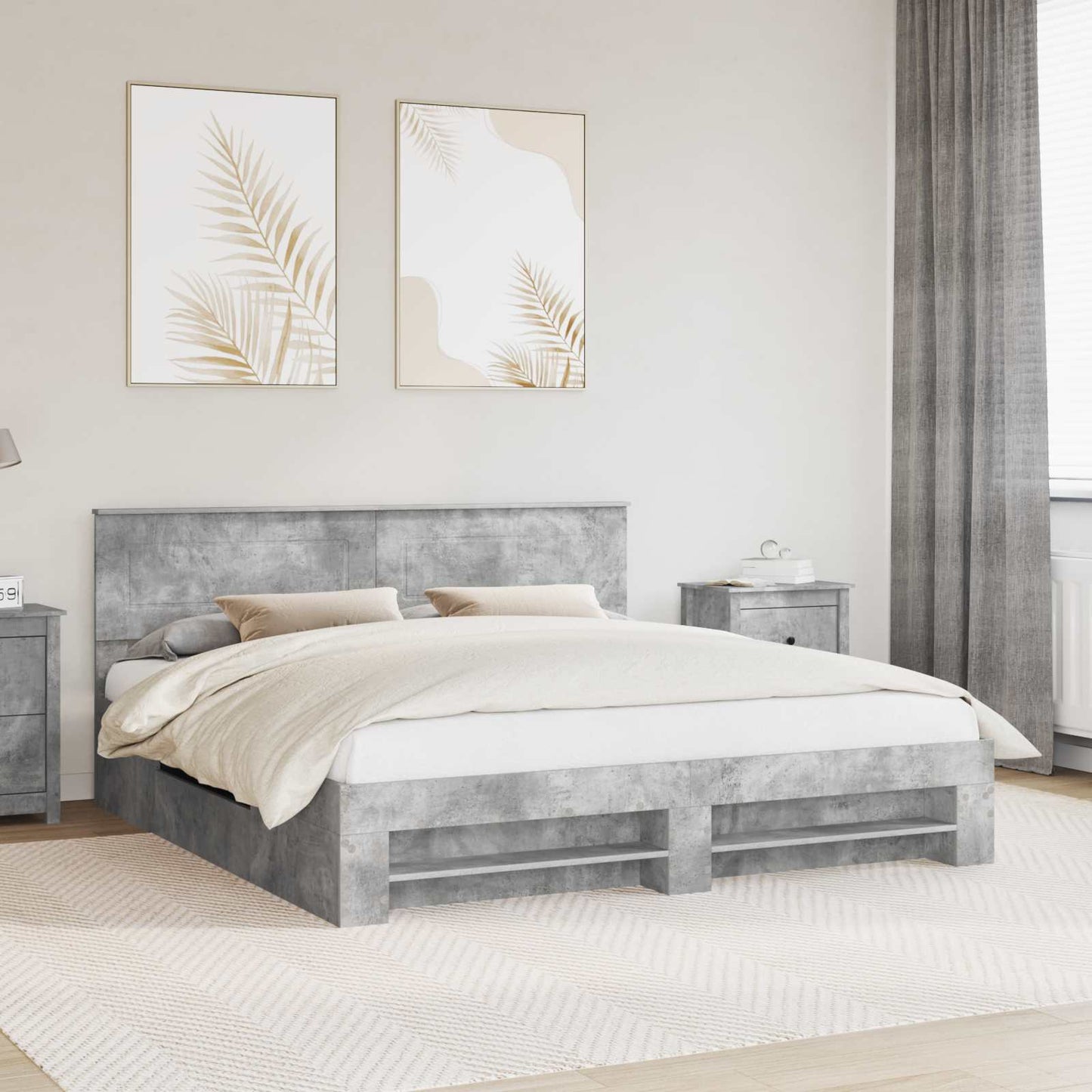 Bed Frame Concrete Grey 200 x 200 cm Engineered Wood