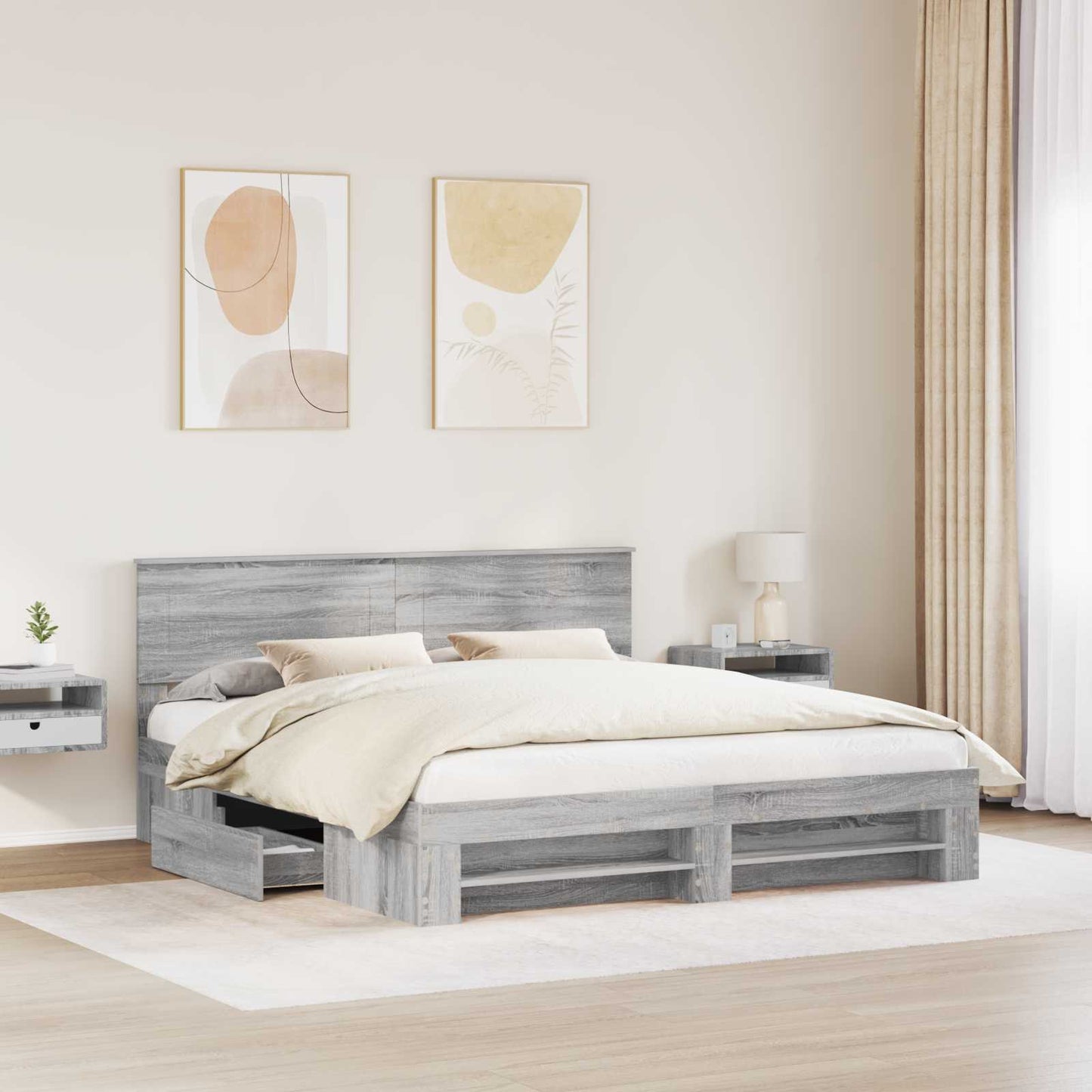 Bed Frame Grey Sonoma 180 x 200 cm Engineered Wood