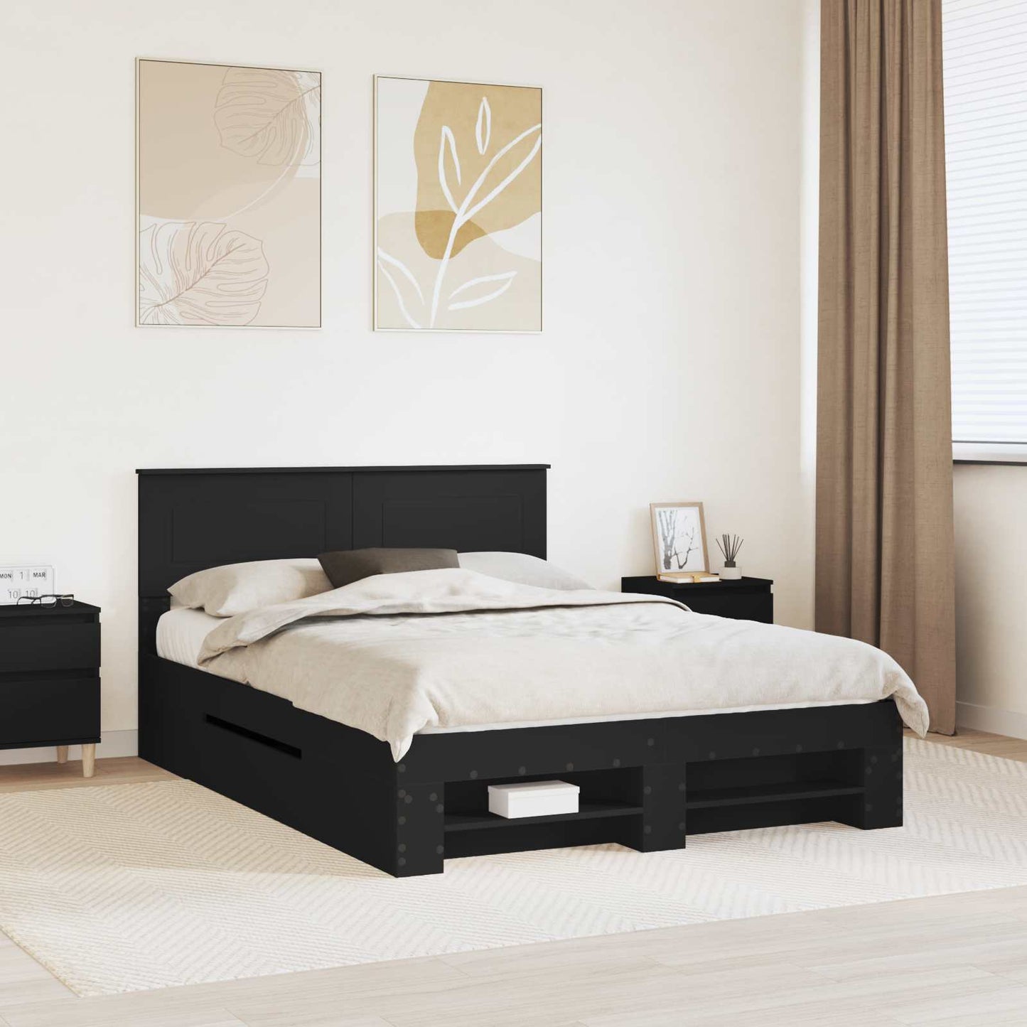 Bed Frame with Headboard Black 150 x 200 cm Engineered Wood