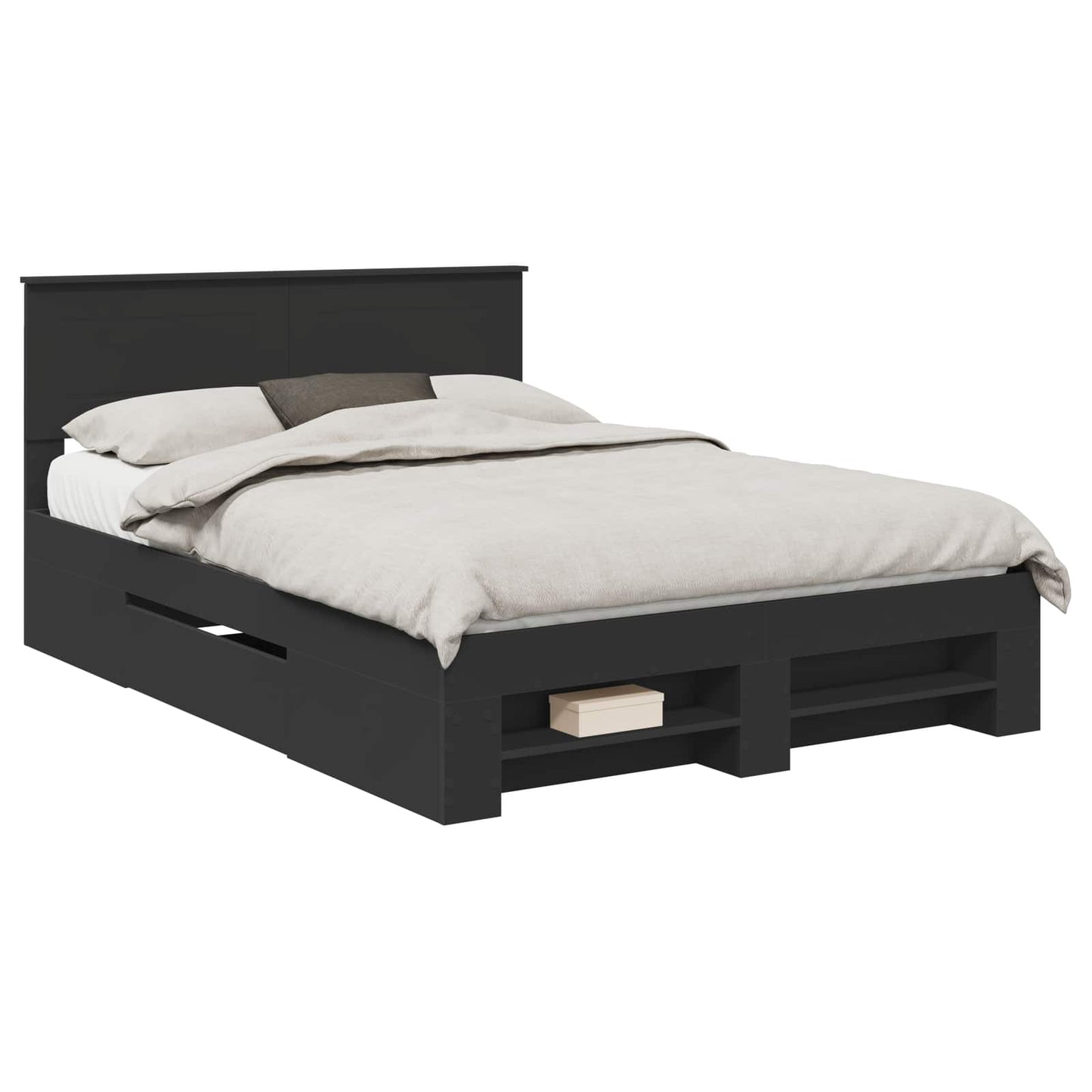 Bed Frame with Headboard Black 150 x 200 cm Engineered Wood