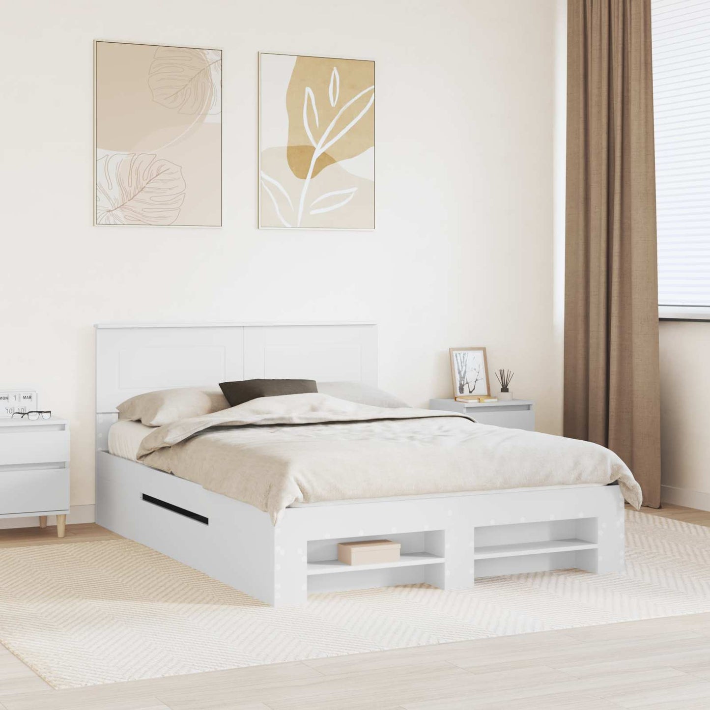 Bed Frame with Headboard White 140 x 200 cm Engineered Wood