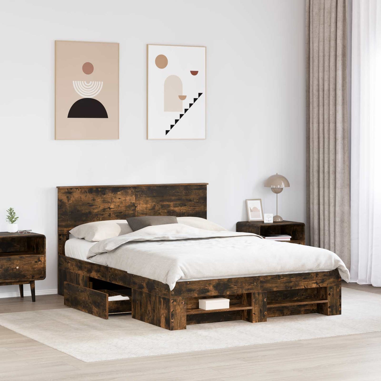 Bed Frame Smoked Oak 140 x 200 cm Engineered Wood