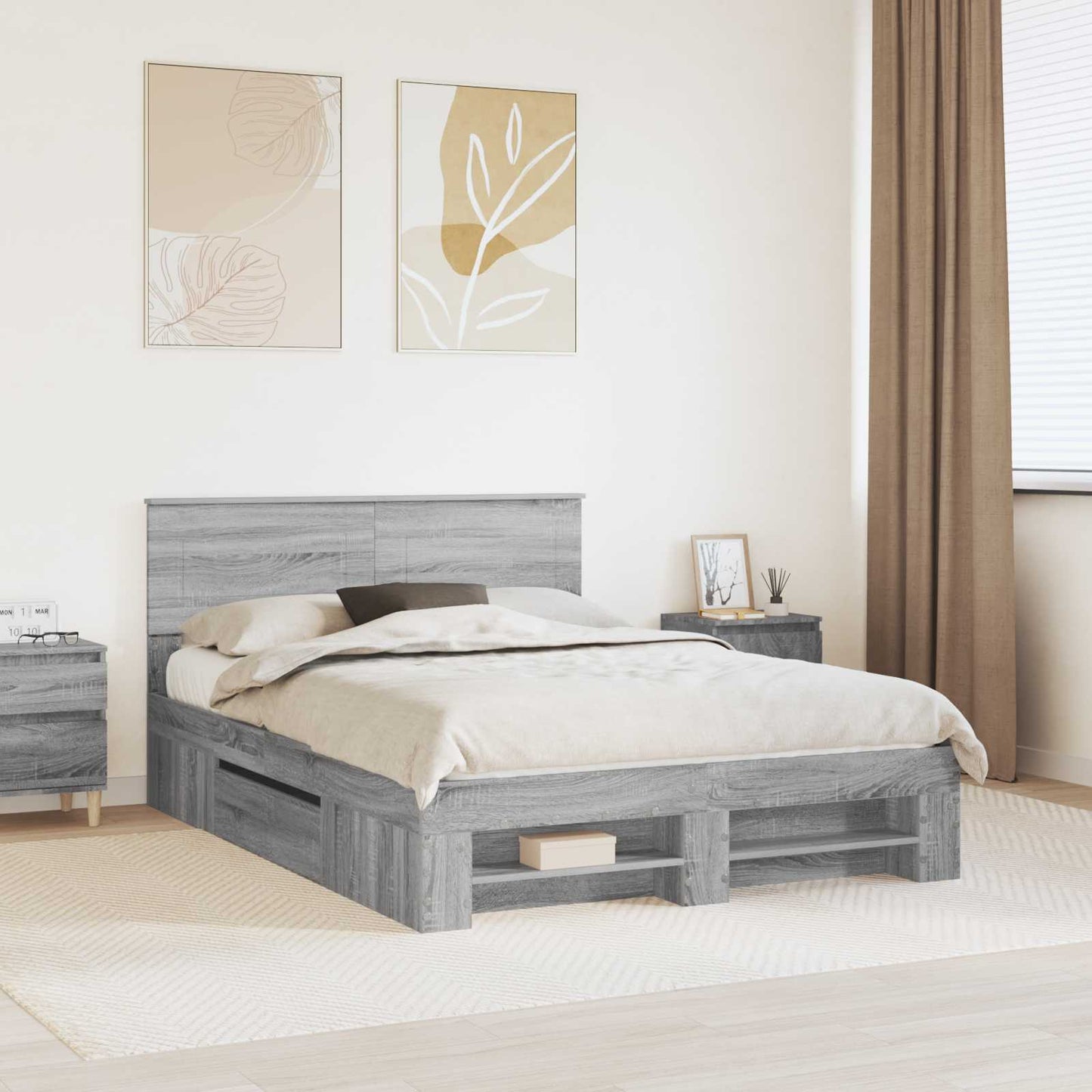 Bed Frame Grey Sonoma 140 x 200 cm Engineered Wood