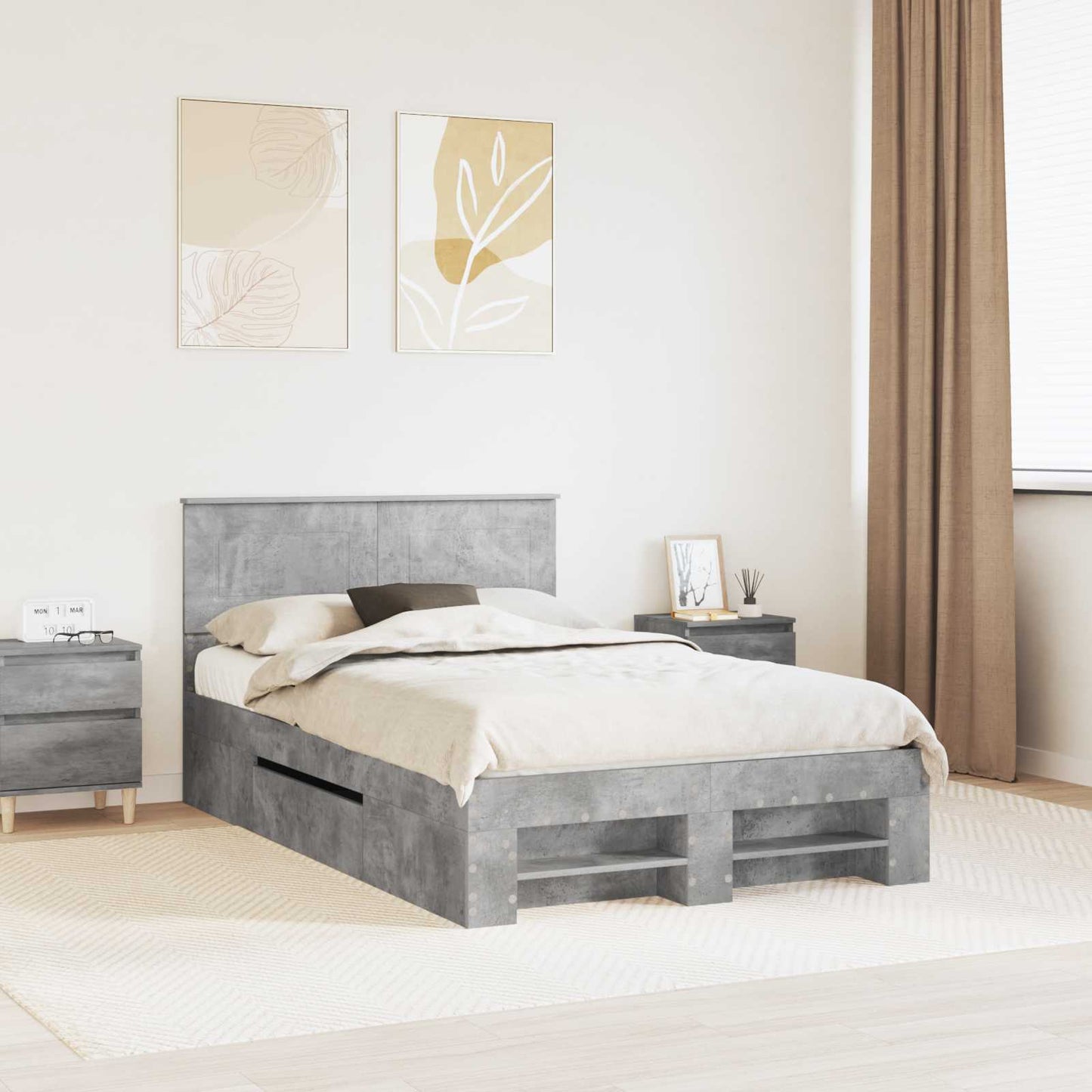 Bed Frame Concrete Grey 137 x 203 cm Engineered Wood