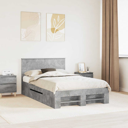 Bed Frame Concrete Grey 137 x 203 cm Engineered Wood
