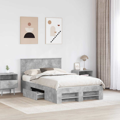 Bed Frame Concrete Grey 137 x 203 cm Engineered Wood