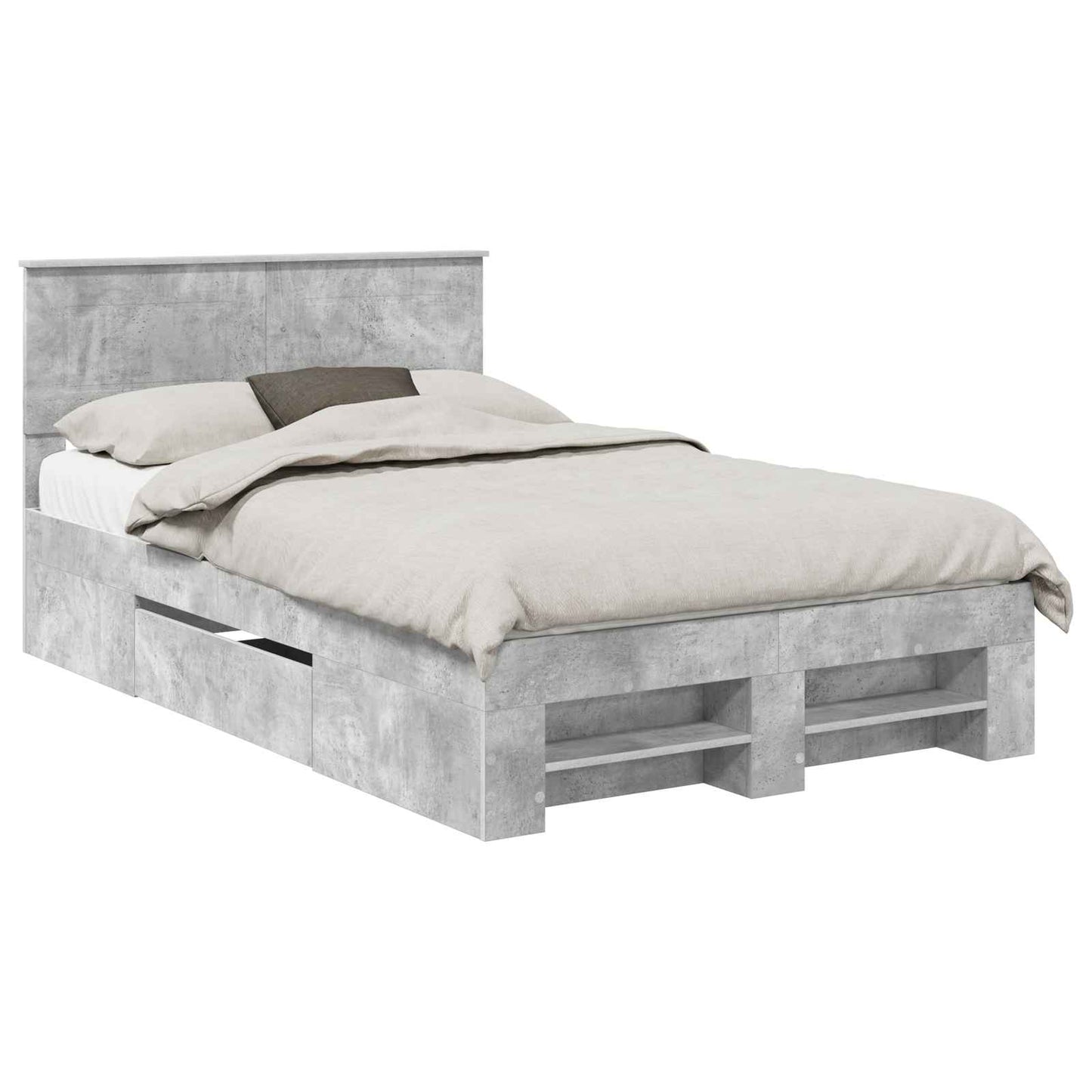 Bed Frame Concrete Grey 137 x 203 cm Engineered Wood