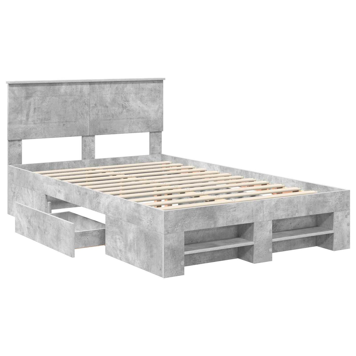 Bed Frame Concrete Grey 137 x 203 cm Engineered Wood