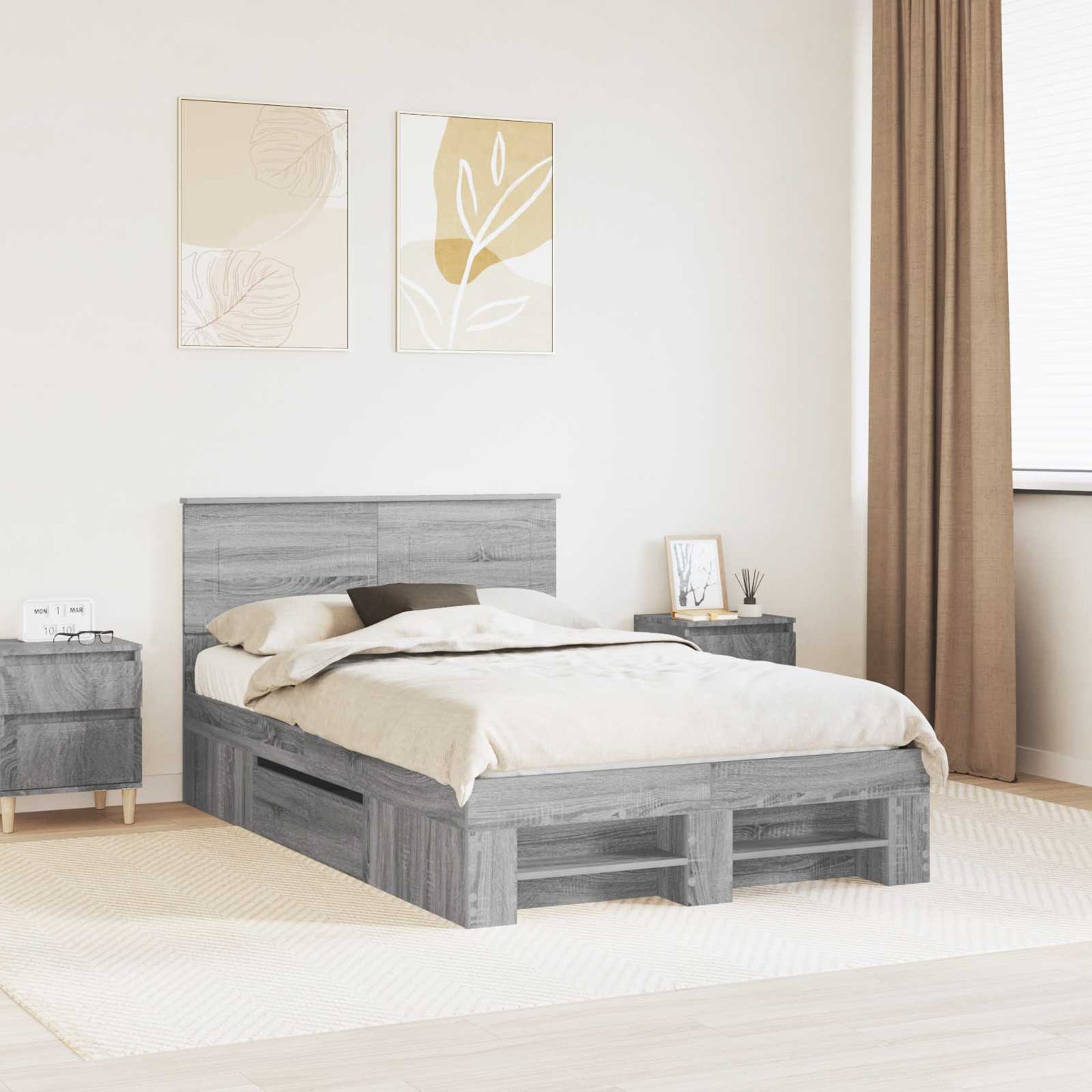 Bed Frame Grey Sonoma 137 x 203 cm Engineered Wood