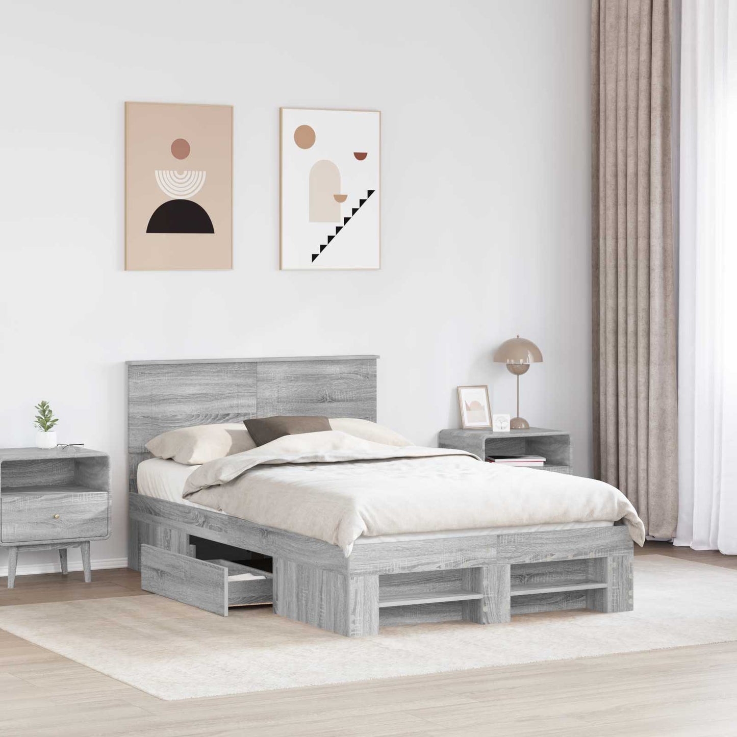 Bed Frame Grey Sonoma 137 x 203 cm Engineered Wood