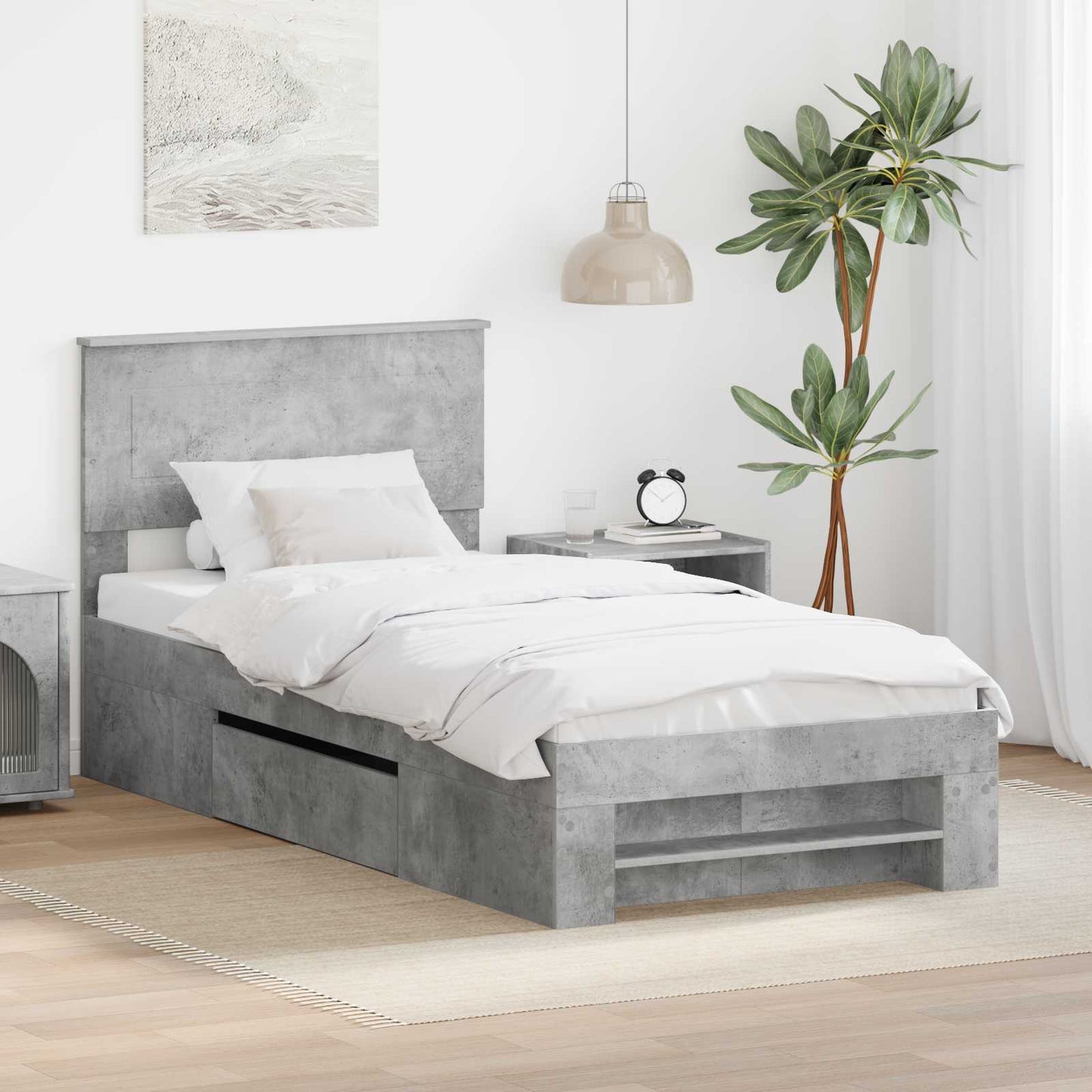 Bed Frame Concrete Grey 100 x 200 m Engineered Wood