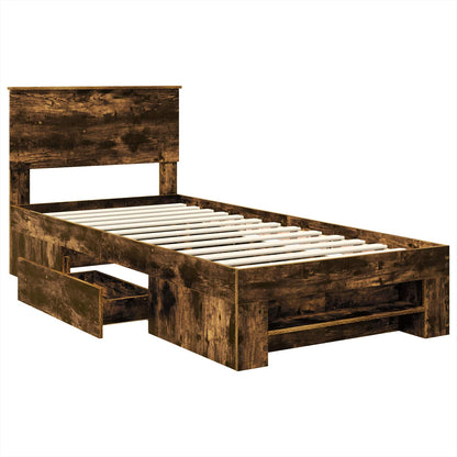Bed Frame with Headboard Smoked Oak 100 x 200 m Engineered Wood