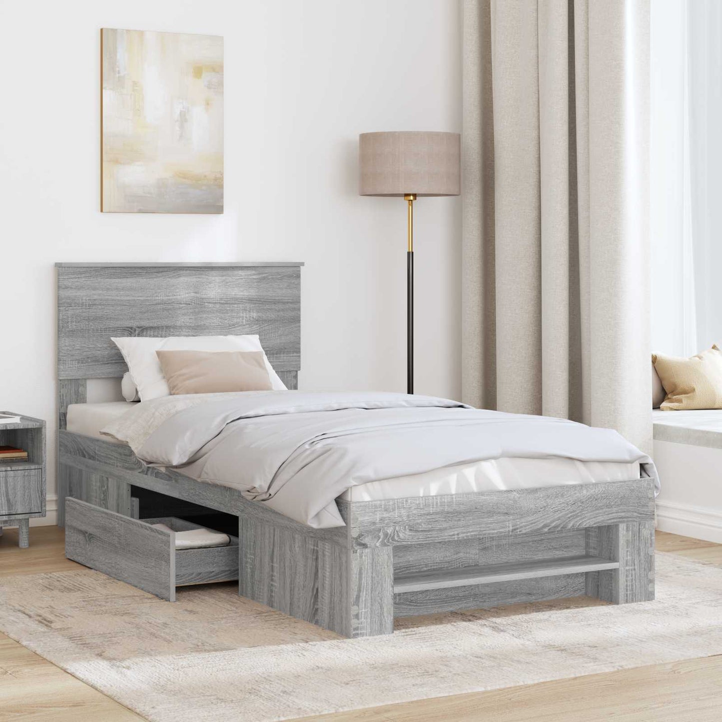 Bed Frame Grey Sonoma 100 x 200 m Engineered Wood