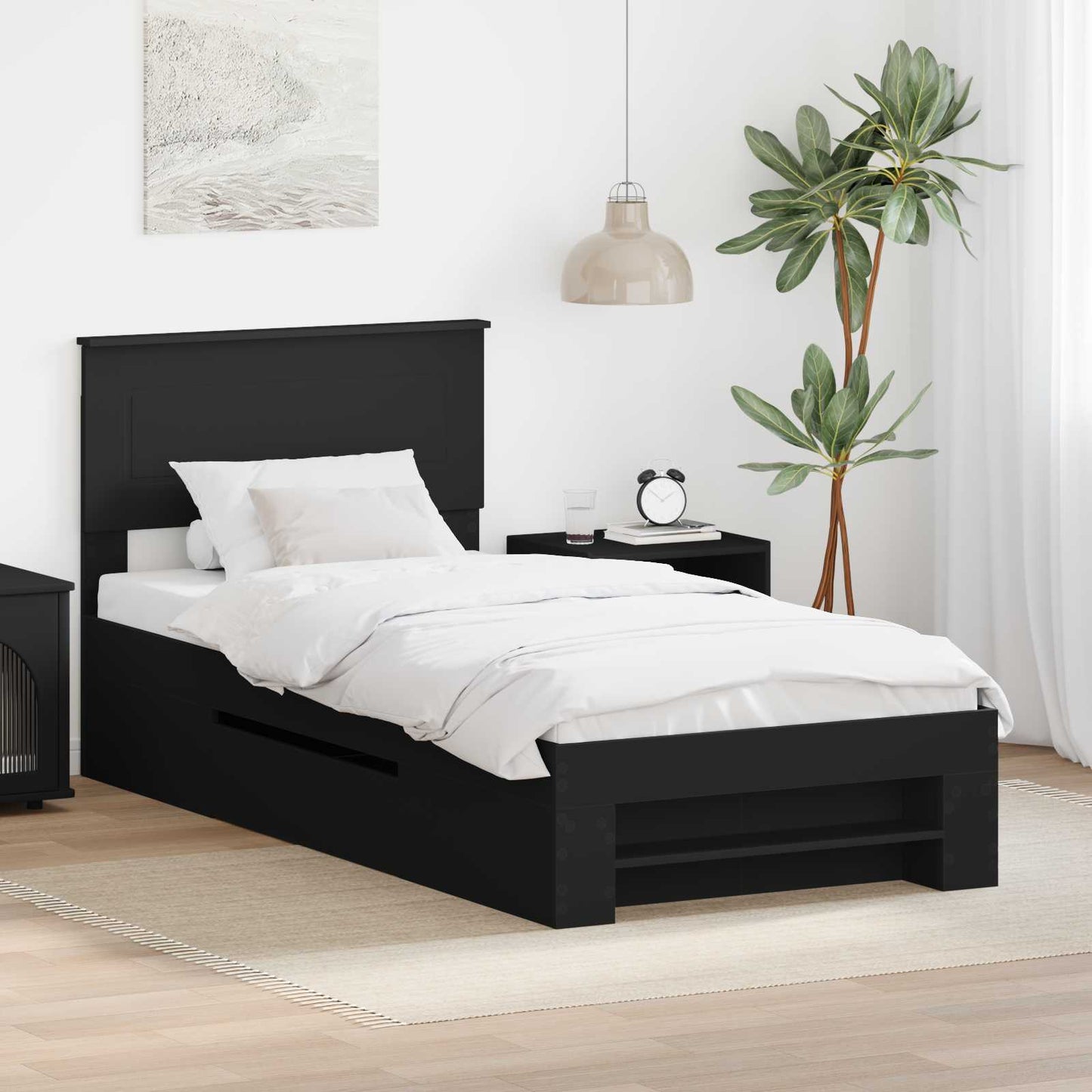 Bed Frame with Headboard Black 90 x 200 cm Engineered Wood