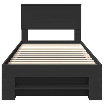 Bed Frame with Headboard Black 90 x 200 cm Engineered Wood