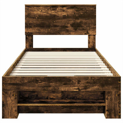 Bed Frame with Headboard Smoked Oak 90 x 200 cm Engineered Wood