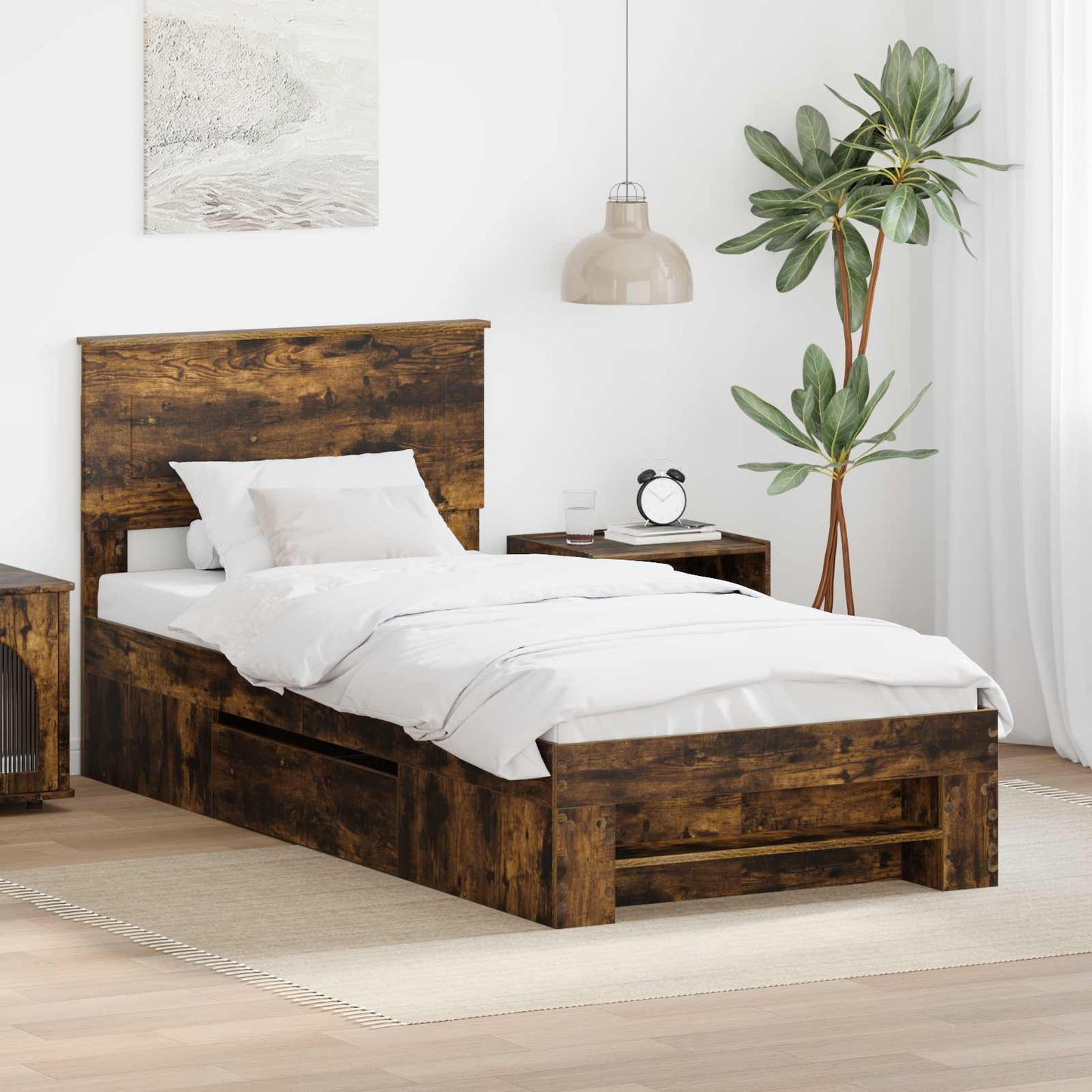 Bed Frame with Headboard Smoked Oak 90 x 200 cm Engineered Wood