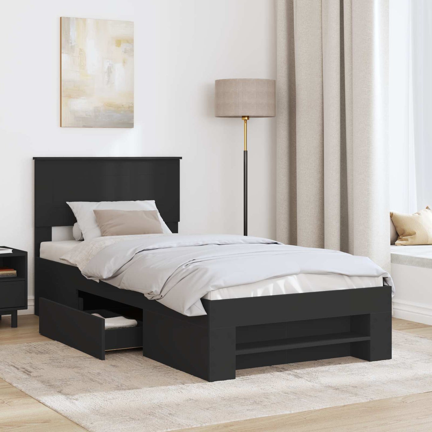 Bed Frame with Headboard Black 80 x 200 cm Engineered Wood