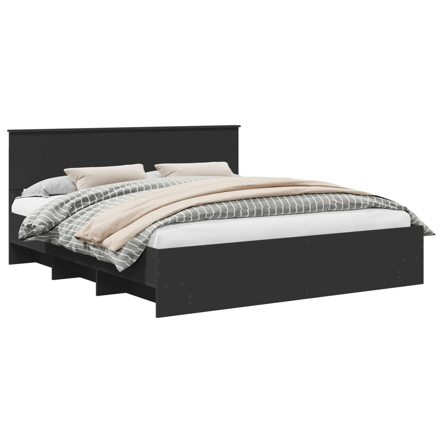 Bed Frame with Headboard Black 200 x 200 cm Engineered Wood