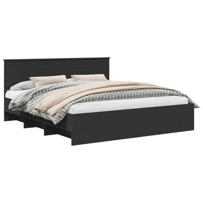 Bed Frame with Headboard Black 200 x 200 cm Engineered Wood