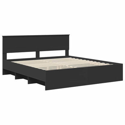 Bed Frame with Headboard Black 200 x 200 cm Engineered Wood