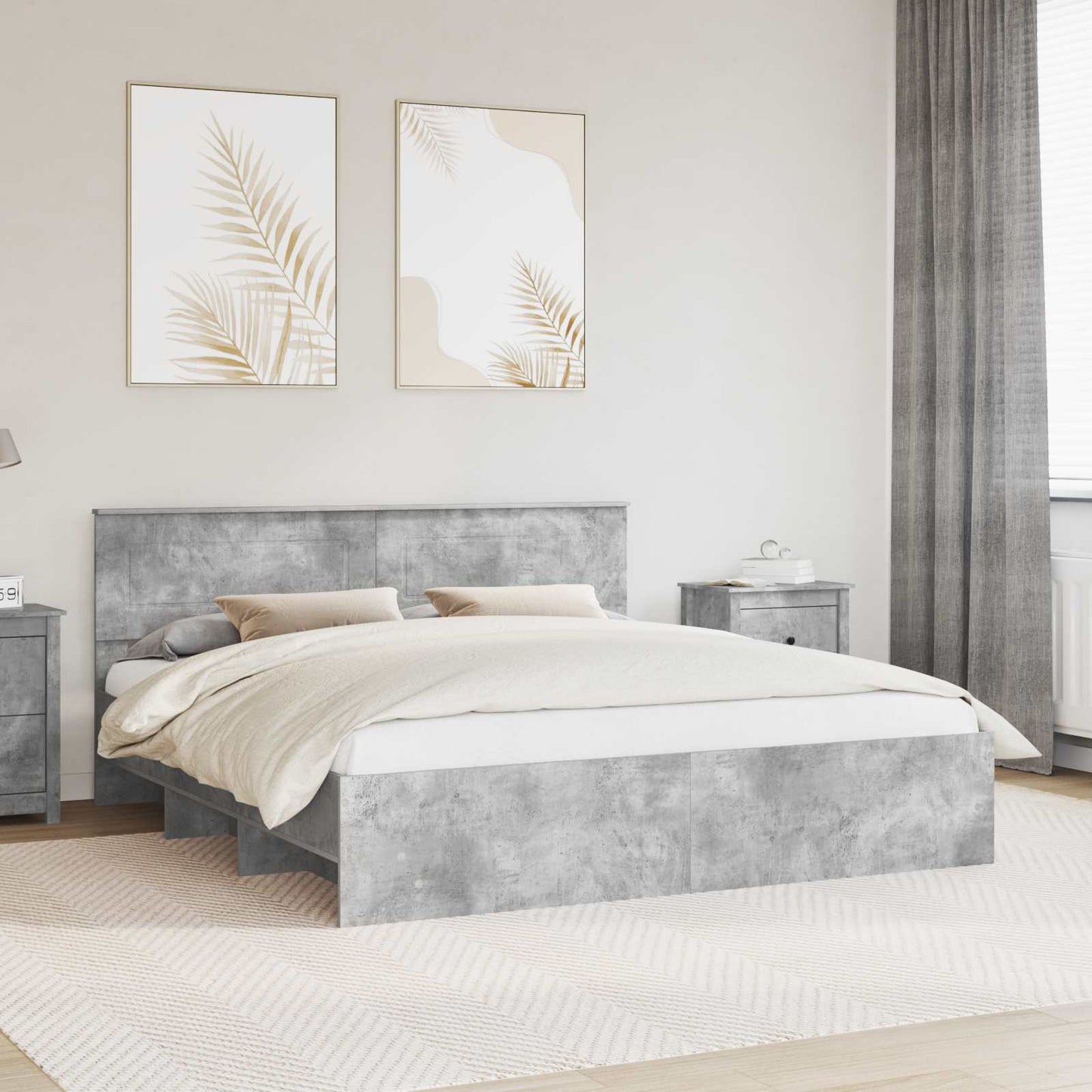Bed Frame Concrete Grey 200 x 200 cm Engineered Wood