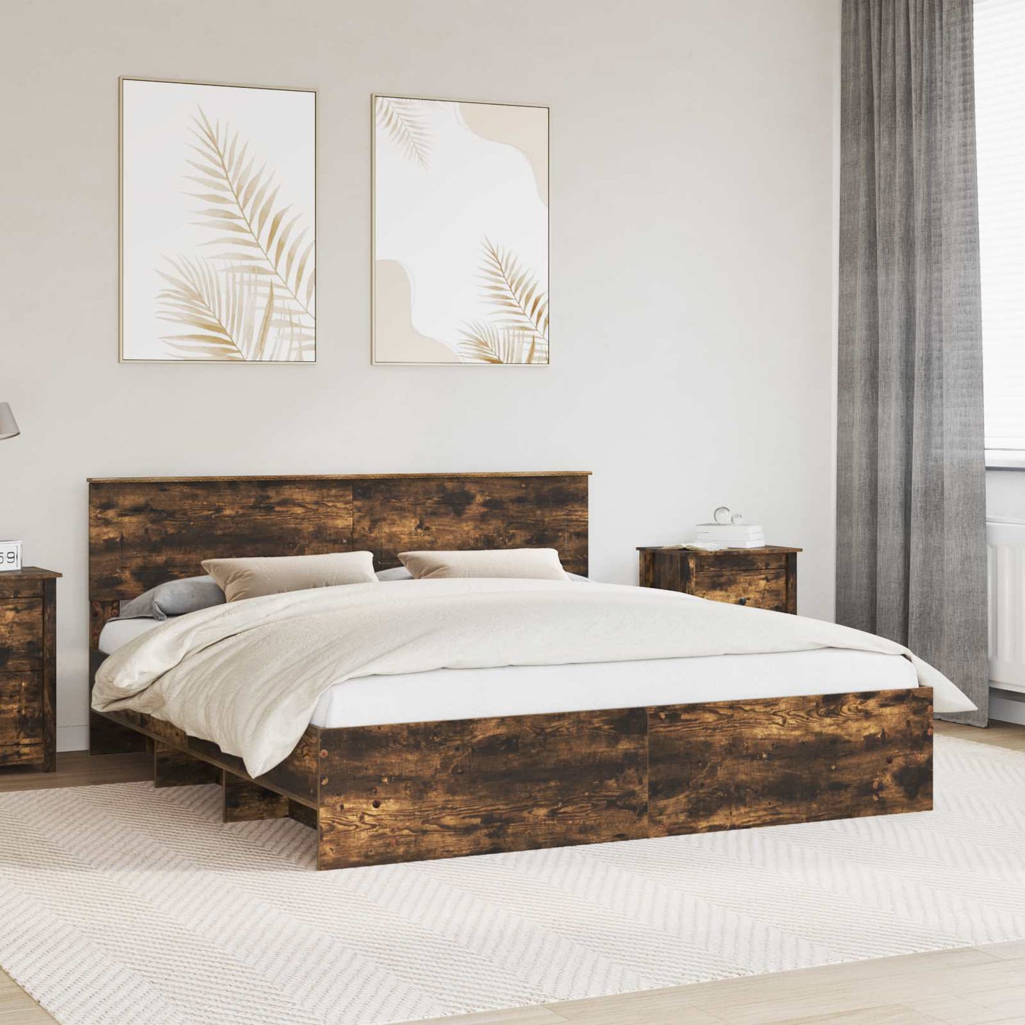Bed Frame Smoked Oak 200 x 200 cm Engineered Wood