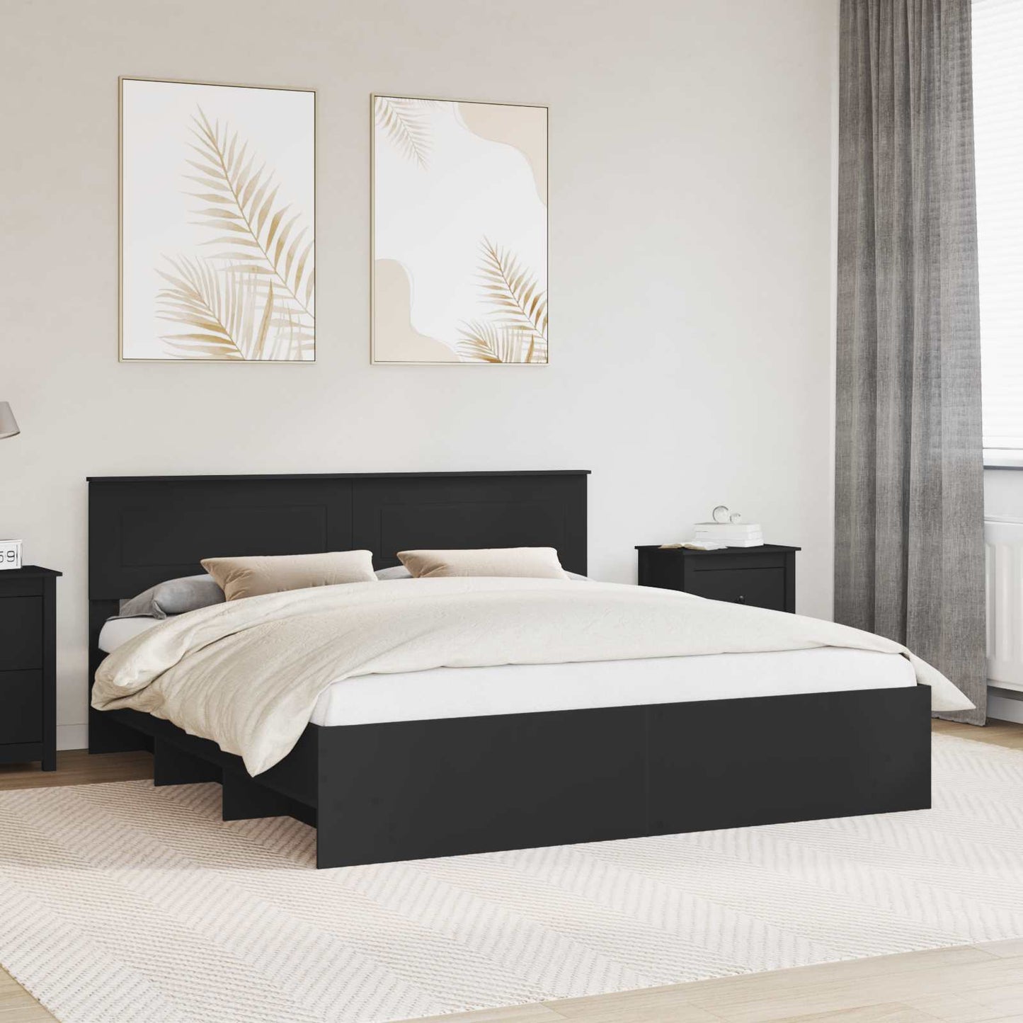 Bed Frame with Headboard Black 180 x 200 cm Engineered Wood